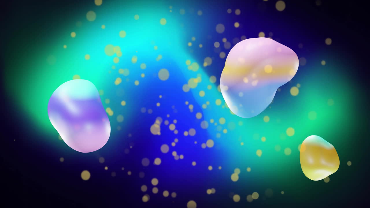 Animation of blobs and abstract shapes moving over glowing shape on black background
