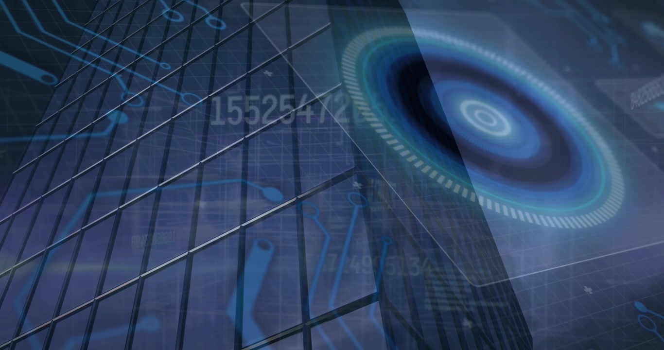 Animation of data processing with modern building