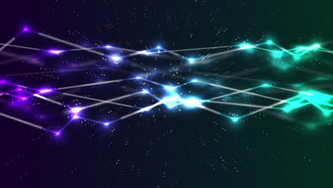 líneas de conexión curvas de neón verde violeta fondo de movimiento tecnológico
