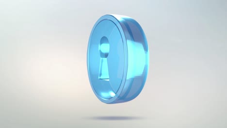 keyhole icon is made of glass. translucent rotating key icon with alpha channel blue green color. seamless looping symbol 3d figure