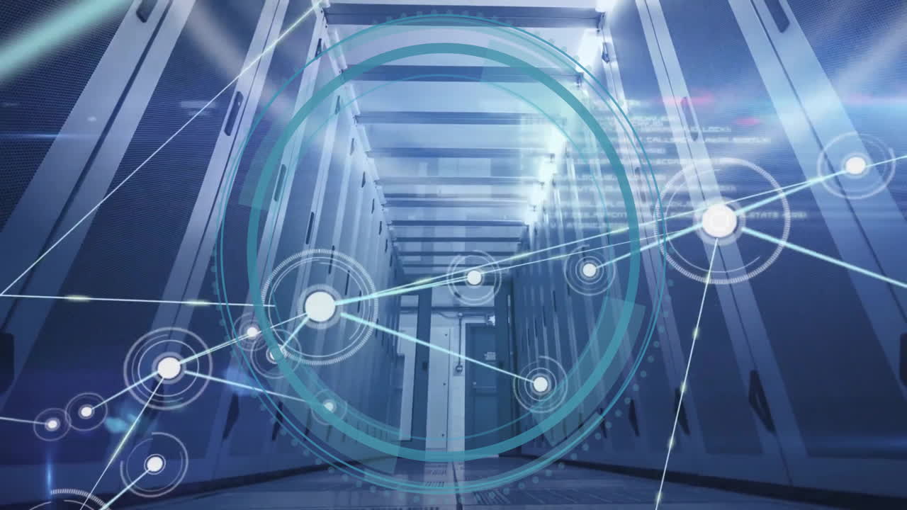 컴퓨터 서버를 통해 연결 및 디지털 데이터 처리의 애니메이션