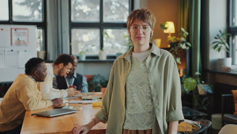 portrait of young female student in language school for immigrants