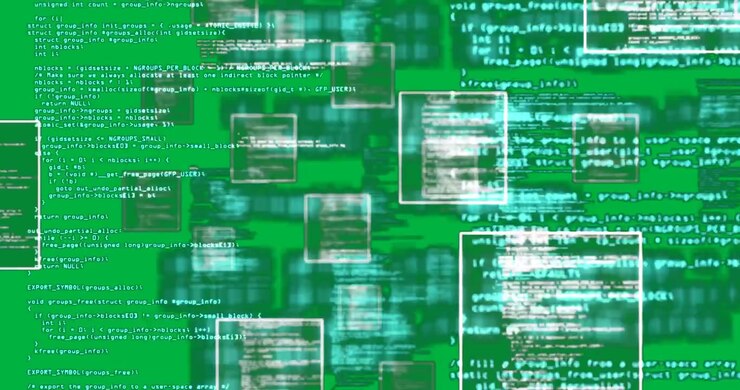 Animation of digital information and white square on black background