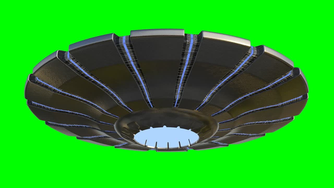 нло, вращающаяся летающая тарелка с внеземными посетителями, инопланетный космический корабль изолирован на зеленом фоне экрана, 4k цикл