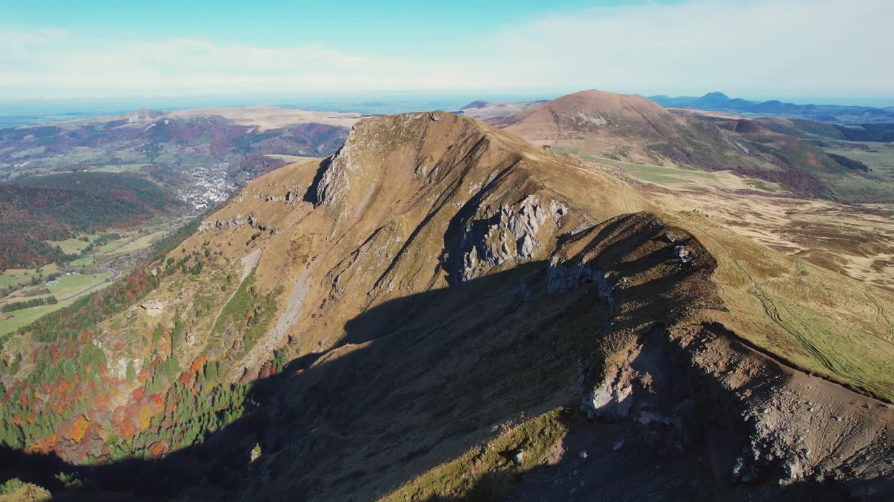 Drone view of Auvergne's 80 volcanoes, showcasing nature's beauty