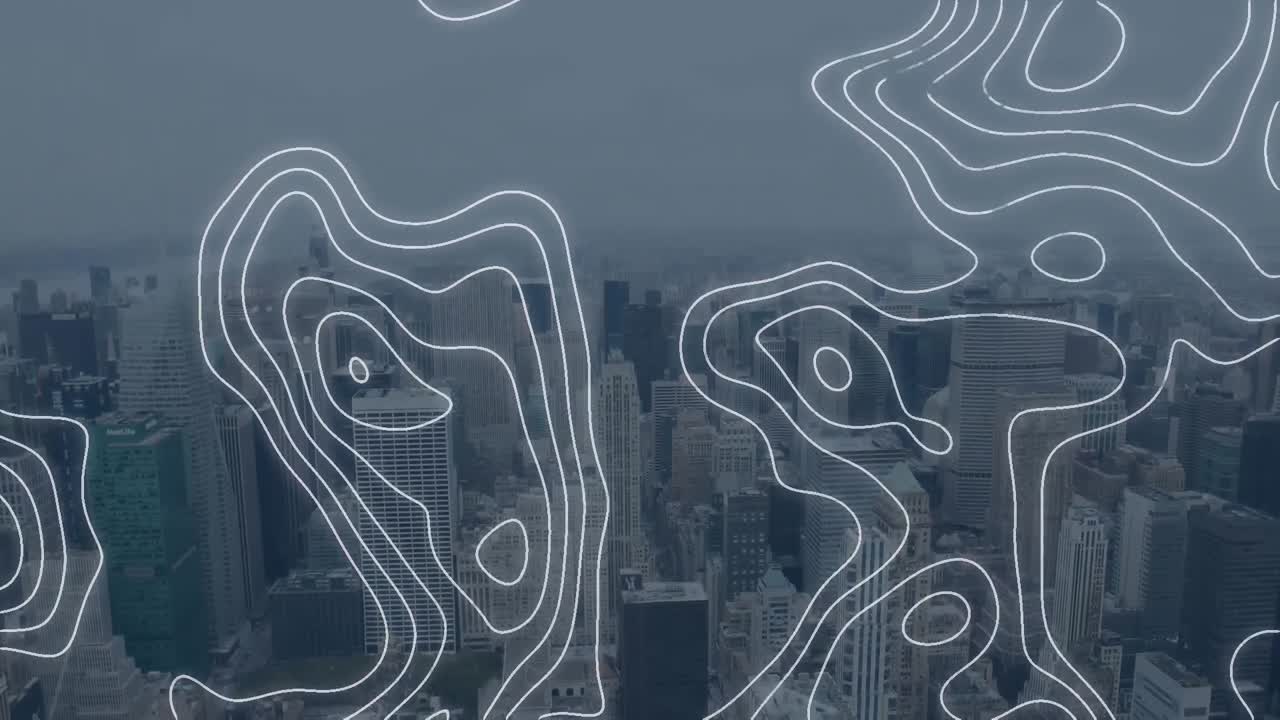 Animation of white lines over cityscape