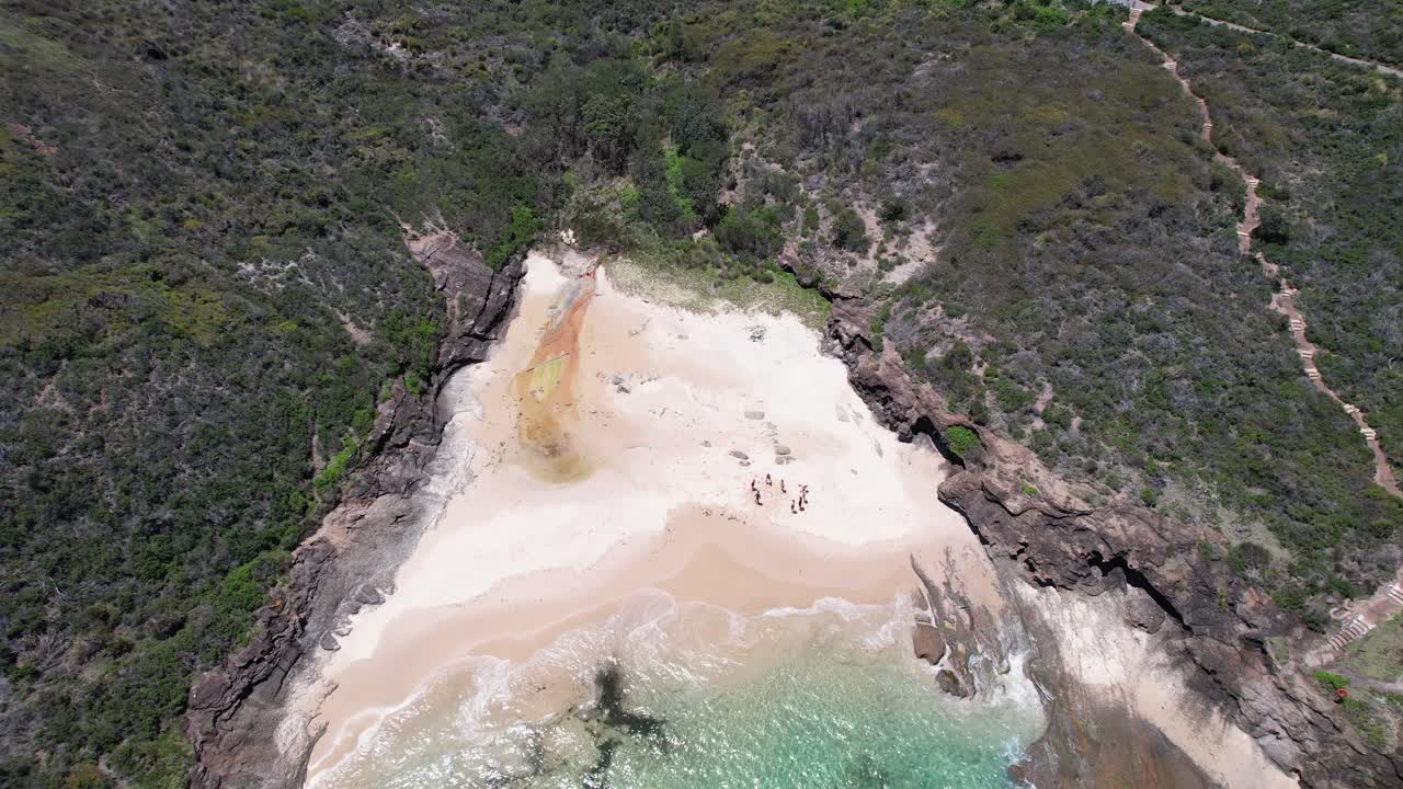Bongon Beach With Crystal Clear Water In Frazer Park, NSW, Australia. - aerial shot