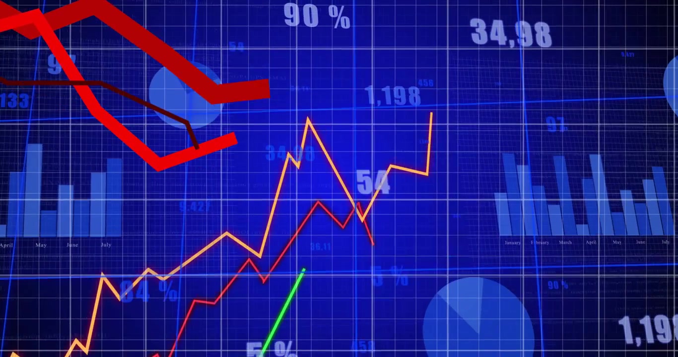 Vertical video: Animating data update, orange red lines climbing blue grid, red band moving, labels