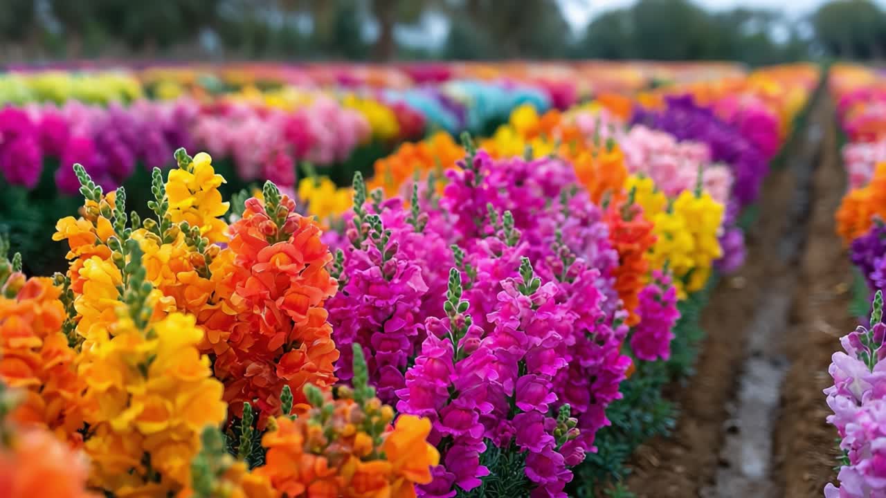Vibrant Snapdragons Blooming in a Colorful Field: A Captivating Display of Nature's Palette with Vivid Hues Spreading Across the Landscape