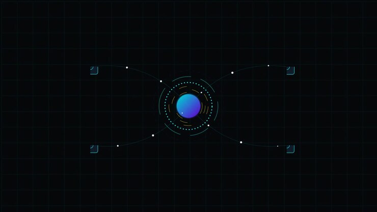 Futuristic Digital HUD Interface with Rotating Circular Elements