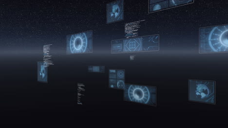 animación del escaneo del alcance, el registro de estadísticas, el giro del globo y el procesamiento de datos en pantallas
