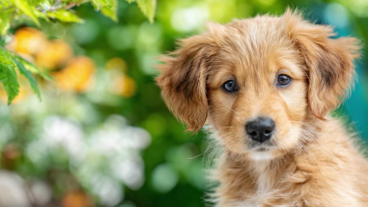 Un adorabile cucciolo di Golden Retriever appare fotogenico su uno sfondo di giardino colorato, mettendo in mostra il suo spirito giocoso e le sue caratteristiche accattivanti in due splendide inquadrature.
