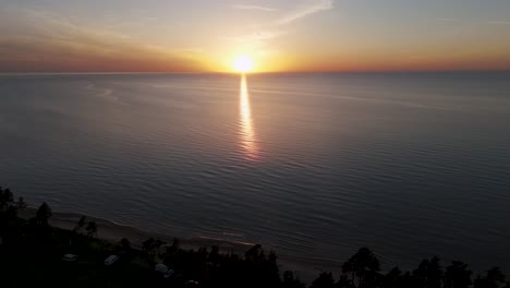 Aerial-View-of-the-Baltic-Sea-at-Sunset,-Jurkalne,-Latvia