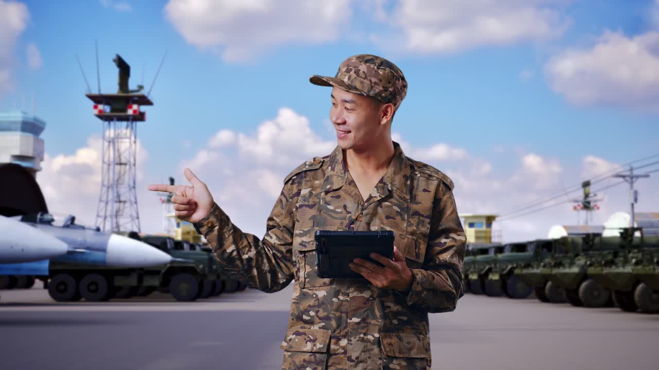 태블릿을 사용하는 군인