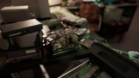 old computers from the 80s in an abandoned computing center