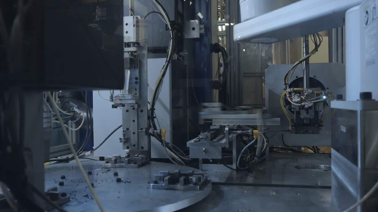 Timelapse of a complex automated industrial manufacturing process machine