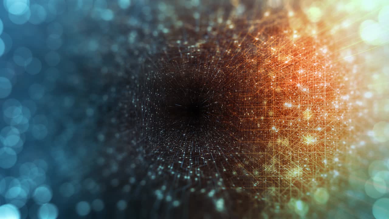 Abstract tech background made of printed circuit board. Depth of field effect and bokeh. internet connections, cloud computing and neural network, big data. 3D render, 4K seamless loop