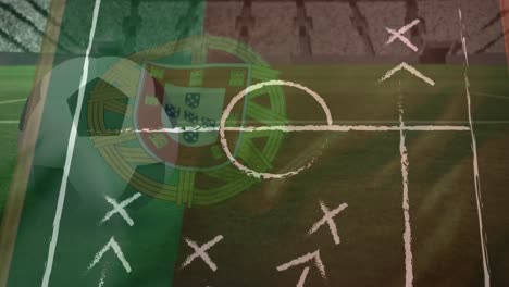 animación de un estadio deportivo sobre la bandera de portugal