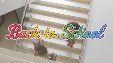 Animation-of-back-to-school-text-over-happy-diverse-school-kids-at-school