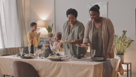 family celebrating dinner together