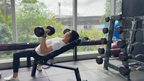 person performing dumbbell exercises on bench