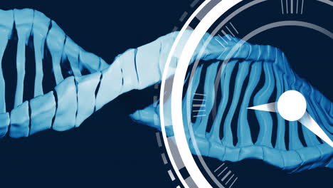 animation of ticking clock icon over dna structure against blue background