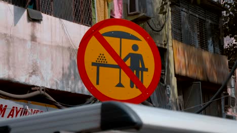 Sign prohibiting trade from the counter on the street Delhi, India