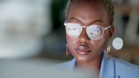 Face,-black-woman-and-glasses-reflection