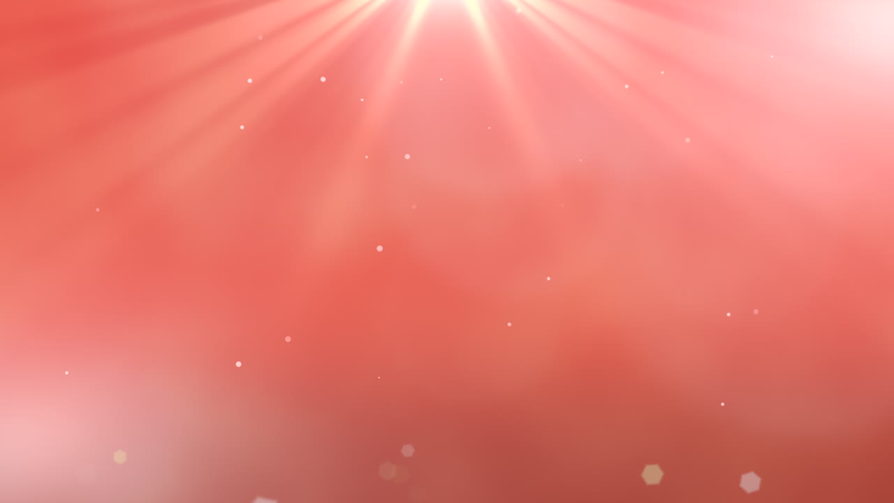진한 빨간색 배경에 둥근 보케가 있는 모션 빔 및 비행 추상 입자