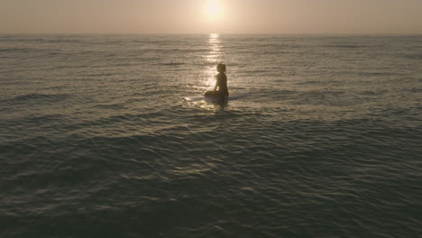 apple prores 422 surfista chica en longboard está viendo la puesta de sol amanecer sobre el atlántico en fuerteventura islas canarias