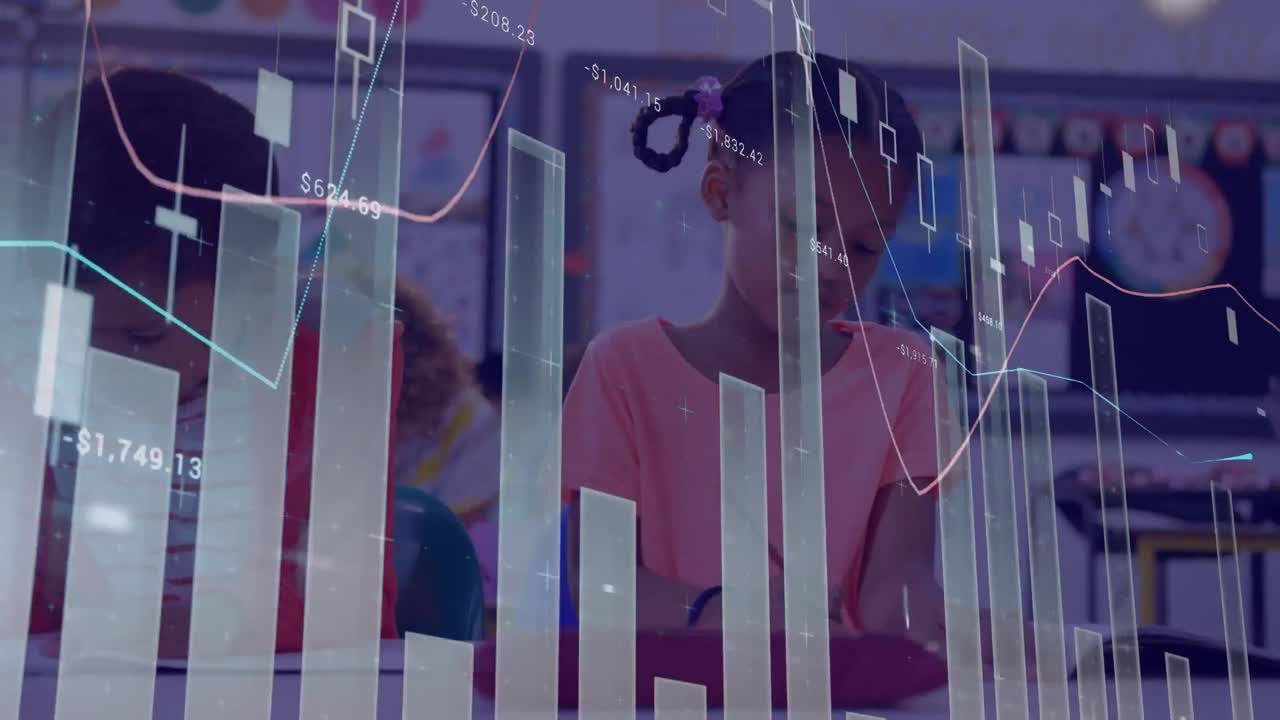 animación del procesamiento de datos sobre diversos escolares en el aula