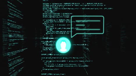 animación de iconos de redes sociales y procesamiento de datos.