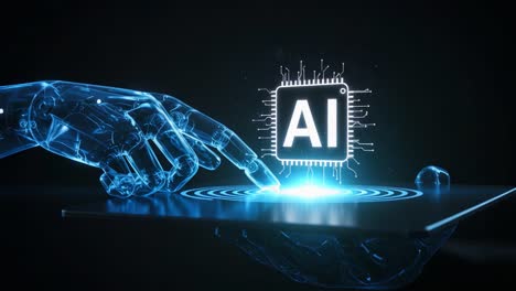 a futuristic glimpse: a digital hand interacting with an ai chip, symbolizing the integration of technology and intelligence in the modern age