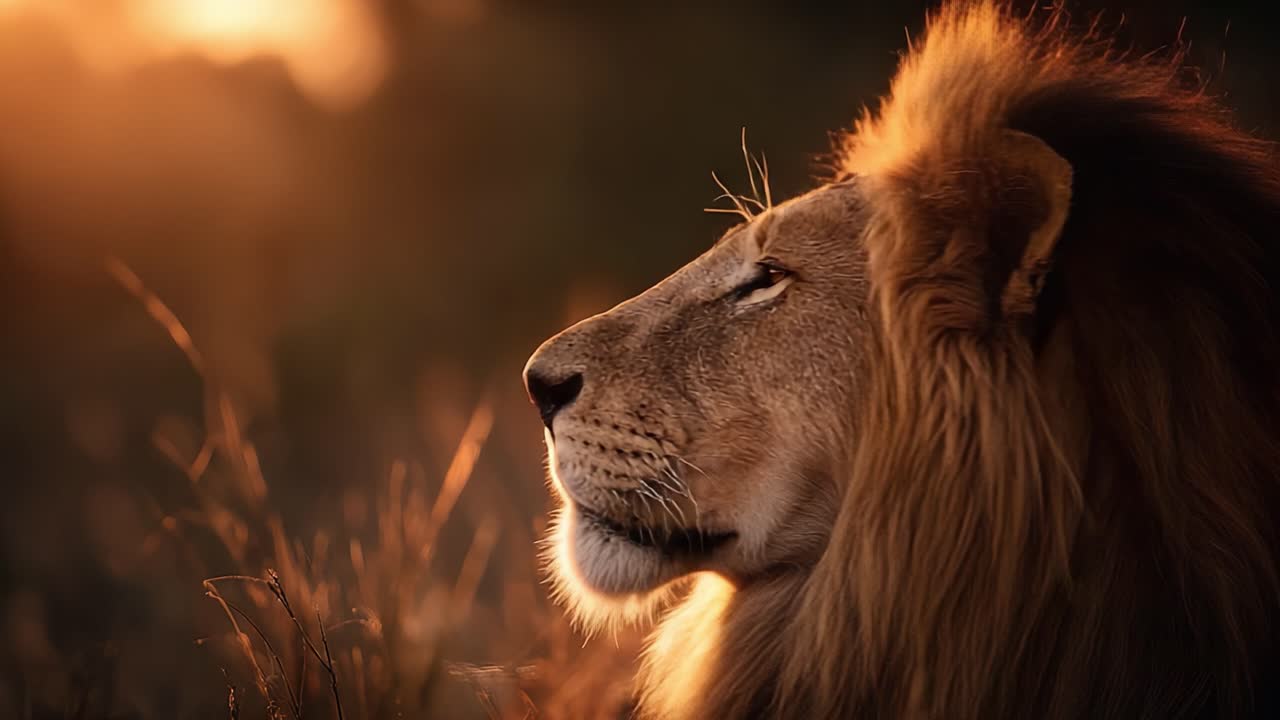 Majestic Lion Silhouetted Against a Golden Sunset: A Study in Nature's Beauty and the Serenity of Wild King, Capturing Power and Grace in the Wilderness