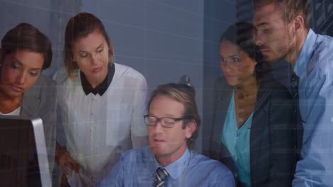 animation of statistics and financial data processing over diverse business people