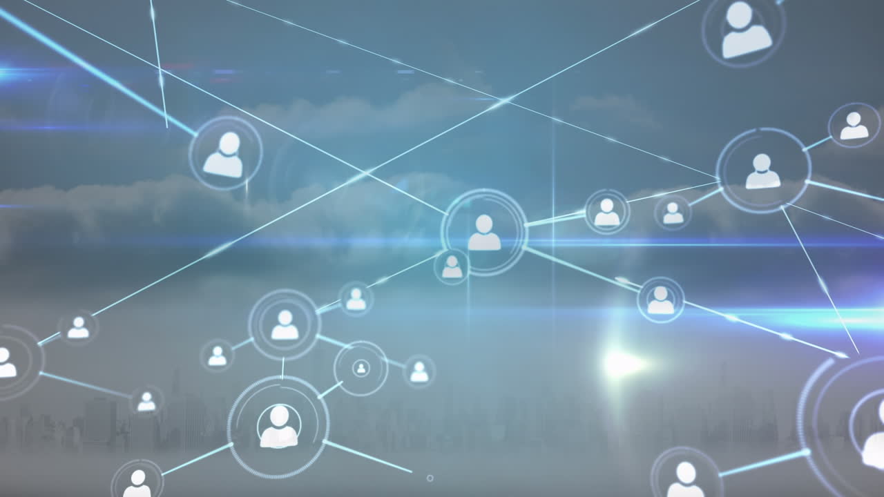 도시 풍경에 대한 연결 네트워크의 애니메이션