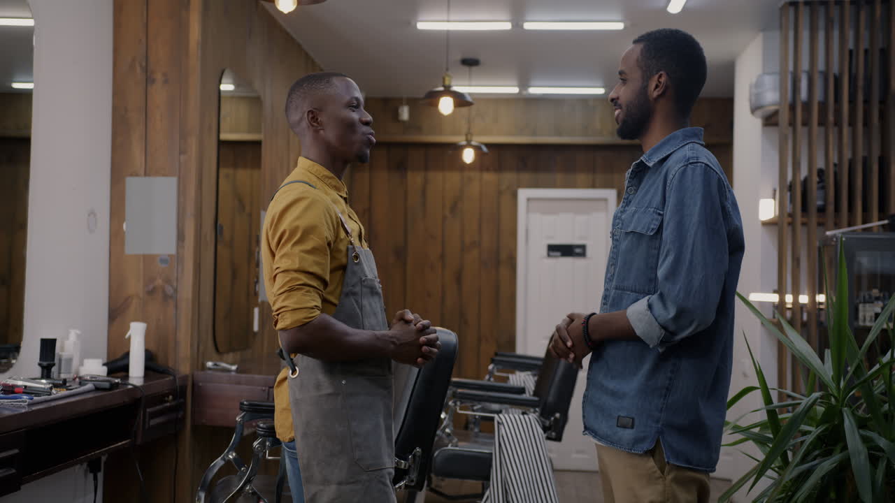 Friendly Conversation at the Barber Shop