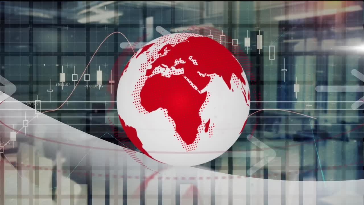 animación de datos financieros y gráficos en todo el mundo y la oficina