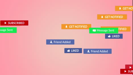 animación de múltiples iconos de redes sociales flotando contra un fondo rosado.