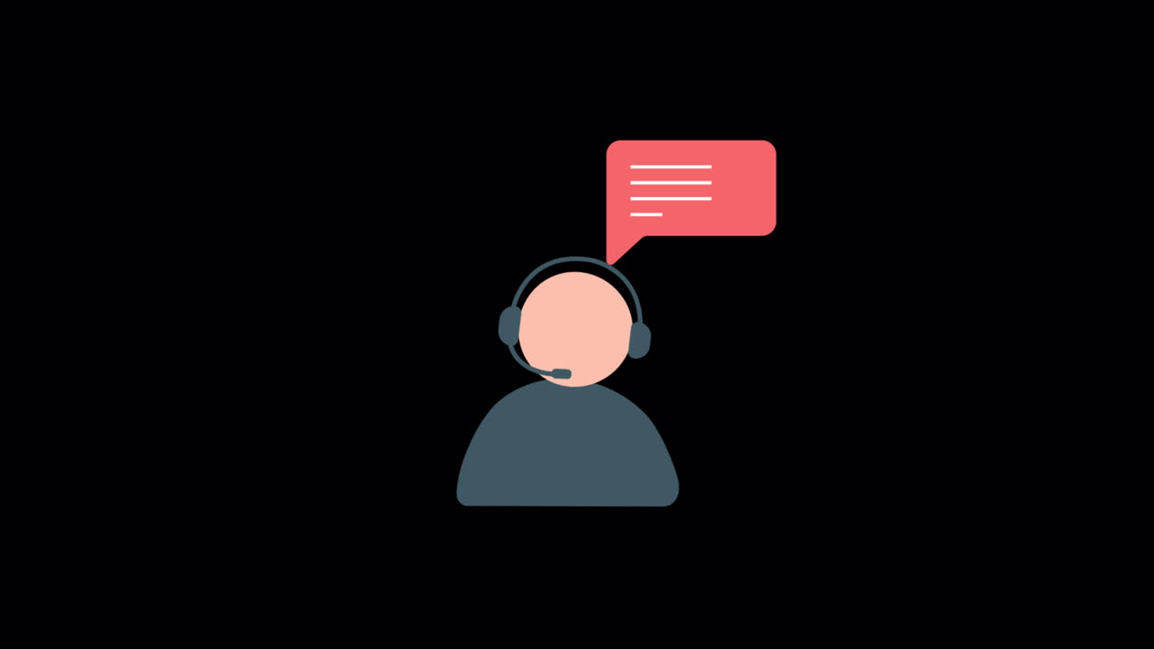 Animated Customer Service Icon with Headset and Speech Bubble