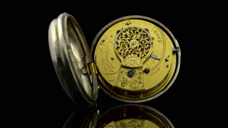 antique pocket watch open showing internal mechanism
