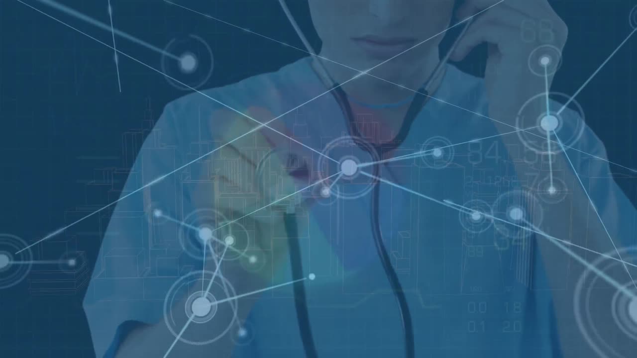 스테토스코프를 가진 백인 남성 의사에 대한 연결의 애니메이션