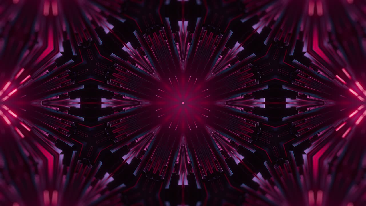 Abstract creative kaleidoscope background. Luminous neon glowing rays in motion. Pattern diversity, beautiful fireworks, colorful explosion, big bang. Modern bright illumination. Seamless loop