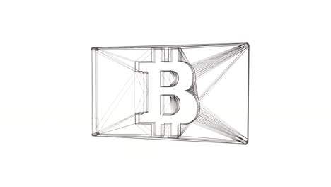 3d black wireframe spin and assemble into a 3d bitcoin symbol in card. 4k 3d clean animation on white background