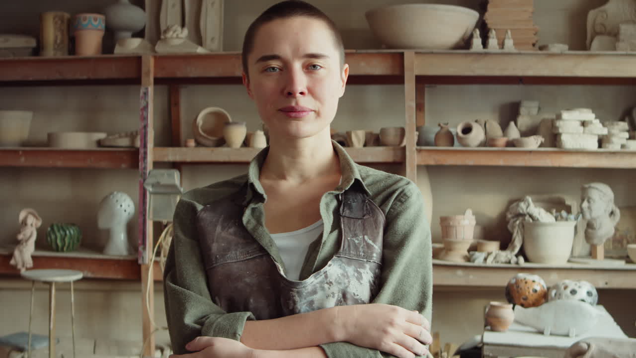 retrato de una mujer en un taller de cerámica