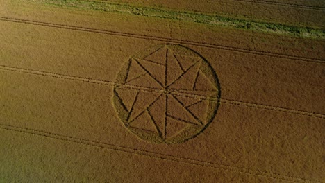 strange wheat field crop circle farmland vandalism aerial birdseye rotate right view stanton st bernard wiltshite