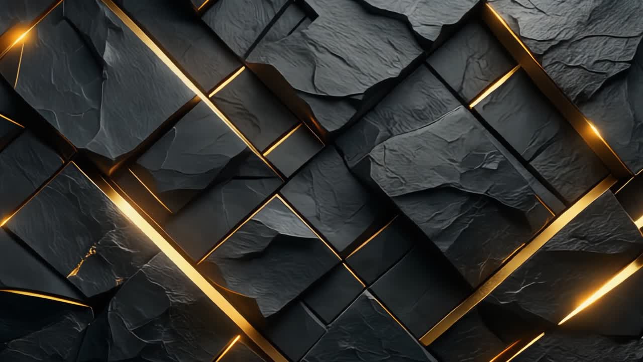 Sfondo astratto lussuoso di blocchi geometrici scuri con luce dorata