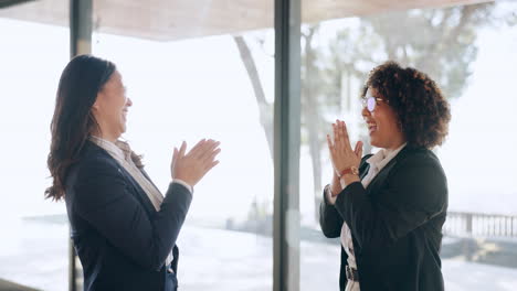 high five, women or happy manager with success