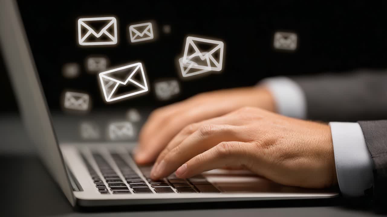 A Professional Interaction with Email: Capturing a Dynamic Moment of Hands Typing in the Digital World of Communication and Connectivity