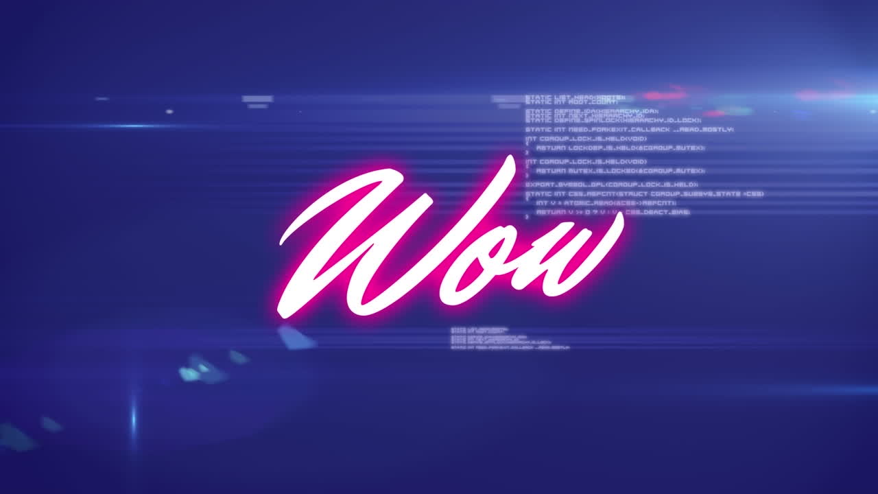 animación del texto wow sobre el procesamiento de datos en fondo azul